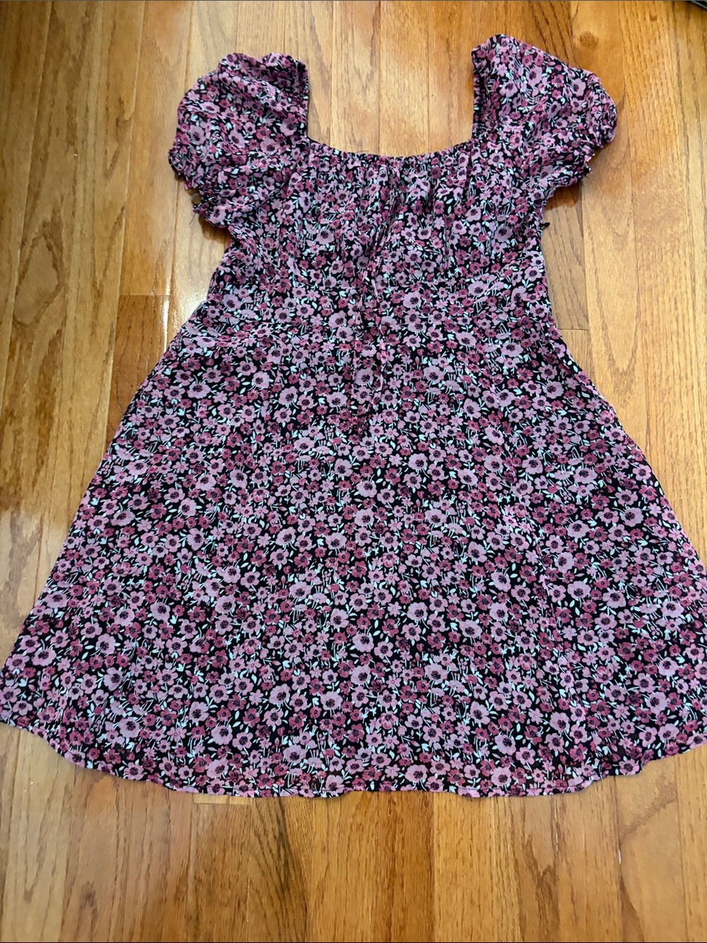 Miami Pink Floral Square Neck Mini Dress Kids 14/Junior XS